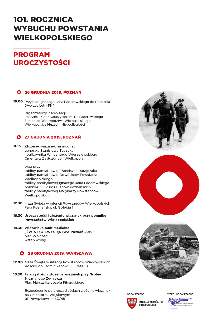 Program obchodów 101. rocznicy wybuchu Powstania Wielkopolskiego