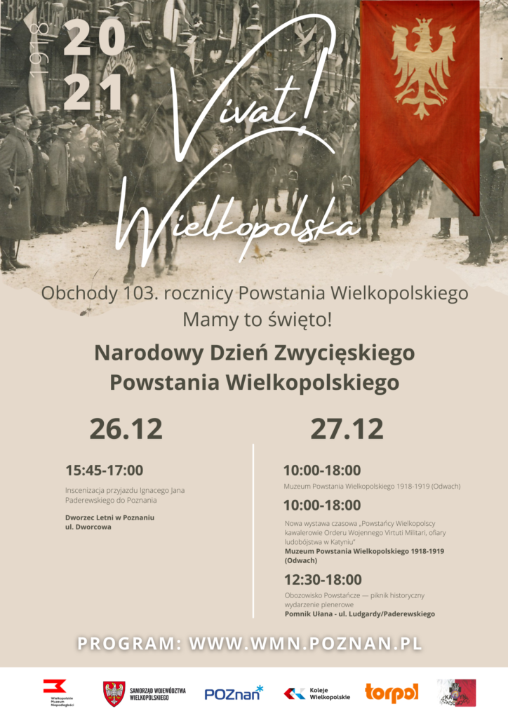 Plakat z programem obchodów Narodowego Dnia Zwycięskiego Powstania Wielkopolskiego.