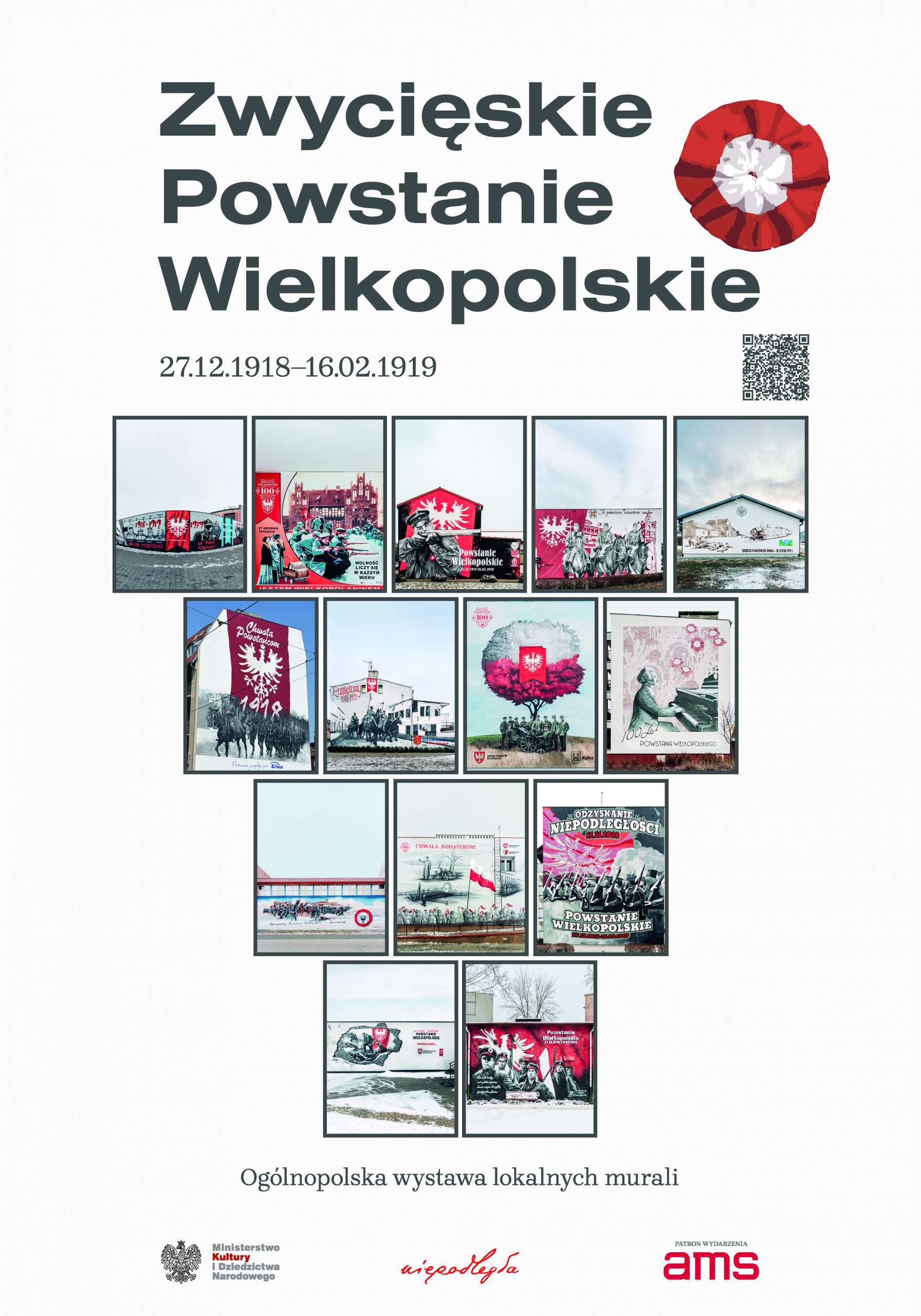 Plakat z wieloma muralami upamiętniającymi Powstanie Wielkopolskie.