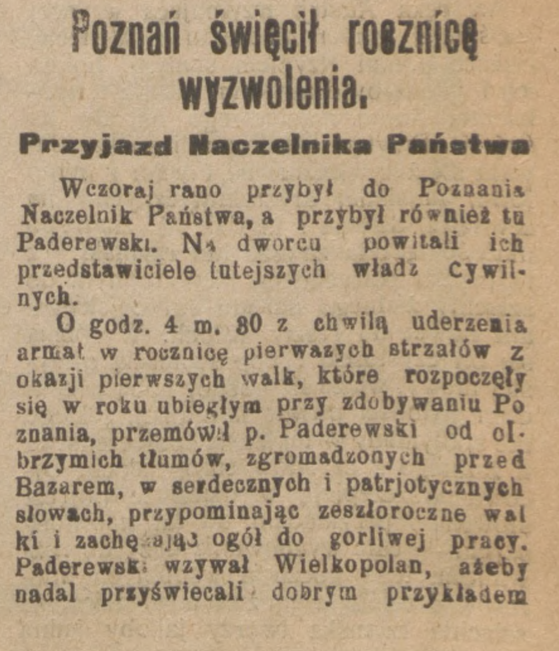 Notatka o rocznicy powstania wielkopolskiego w Kurierze Częstochowskim, nr 247, 30 grudnia 191